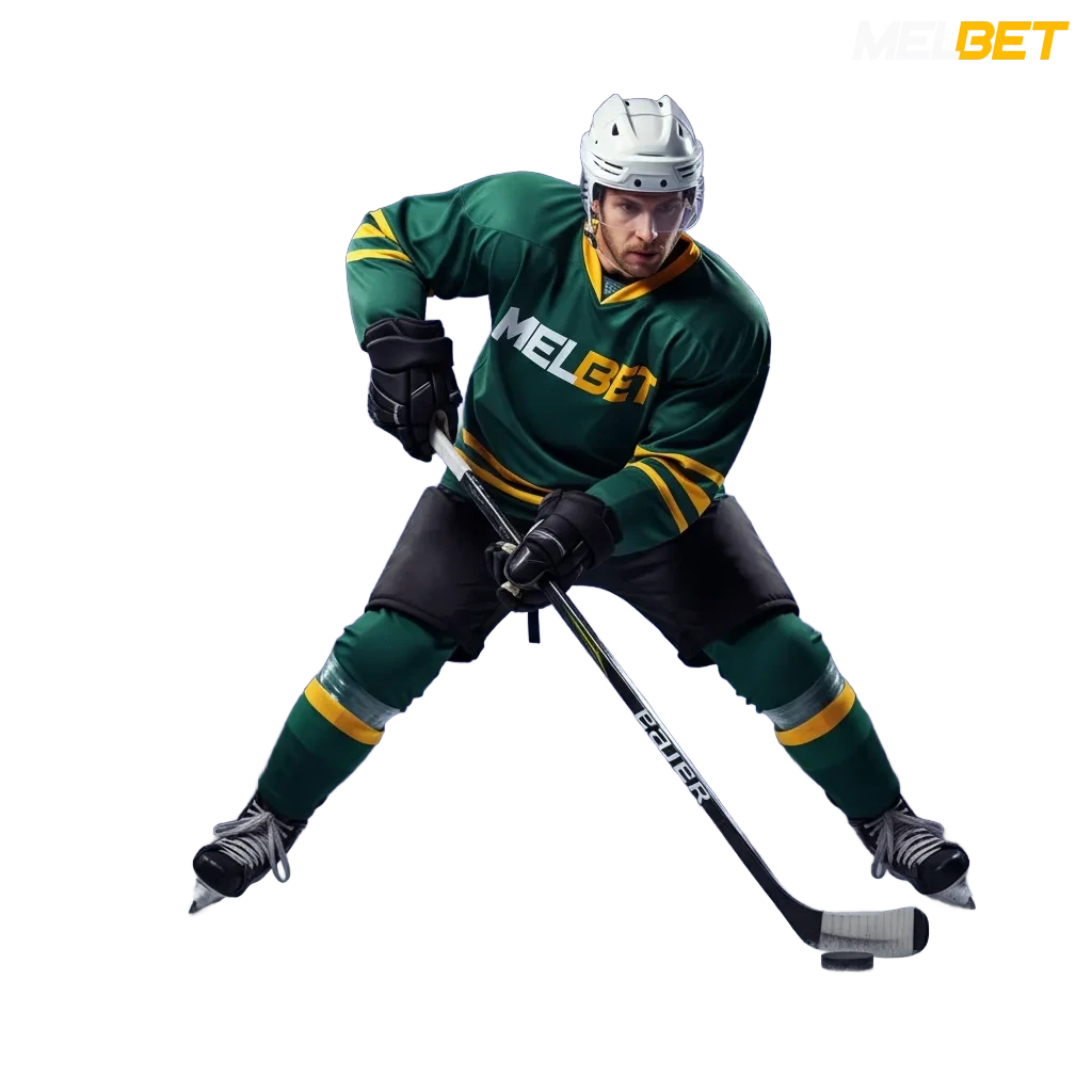 Tela do Melbet Brasil mostrando apostas de hóquei no gelo, odds ao vivo, estatísticas e cashout.
