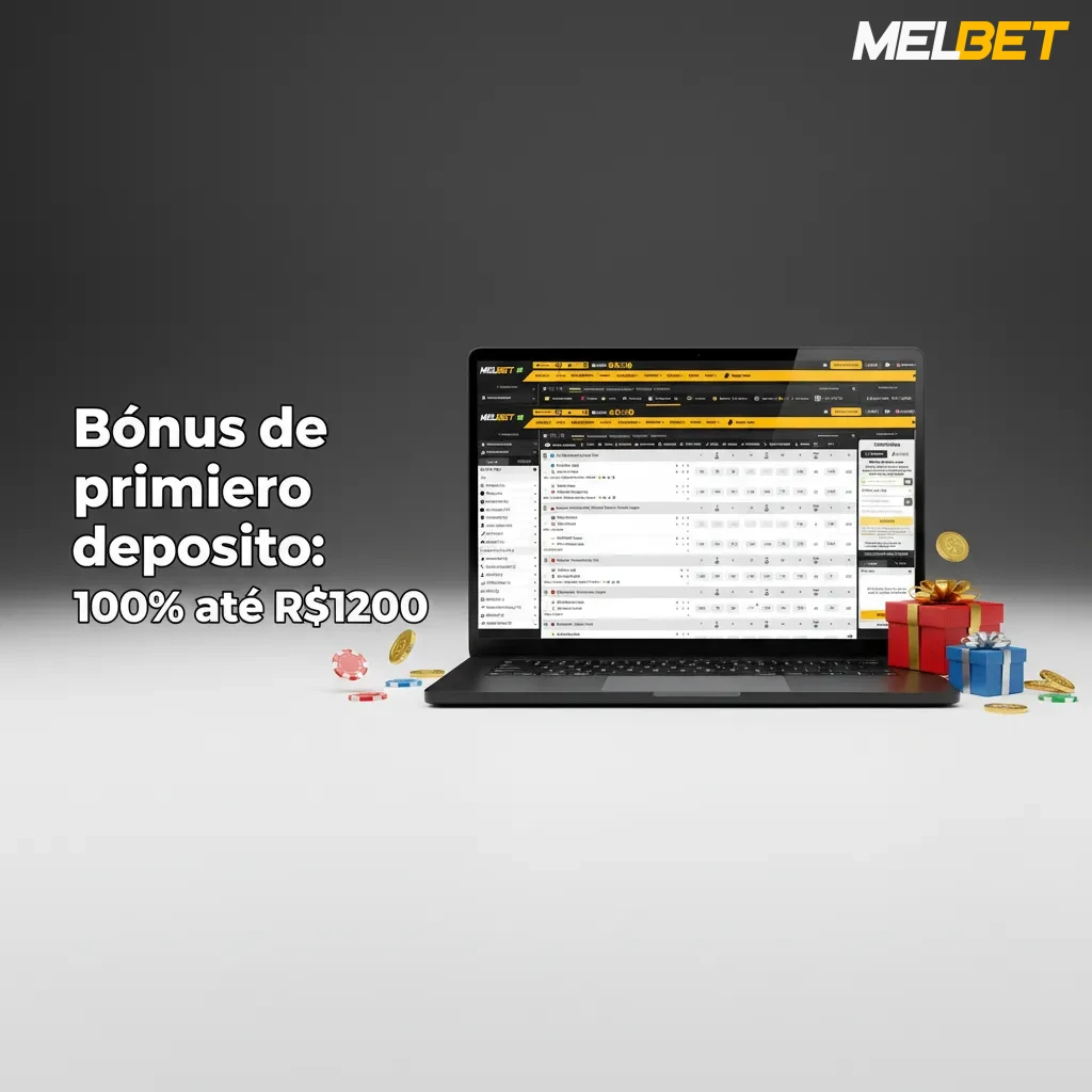 Banner de bônus de primeiro depósito: 100% até R$1200. Depósito mínimo R$10. Cassino 35x, esportes 5x, prazo 30 dias.