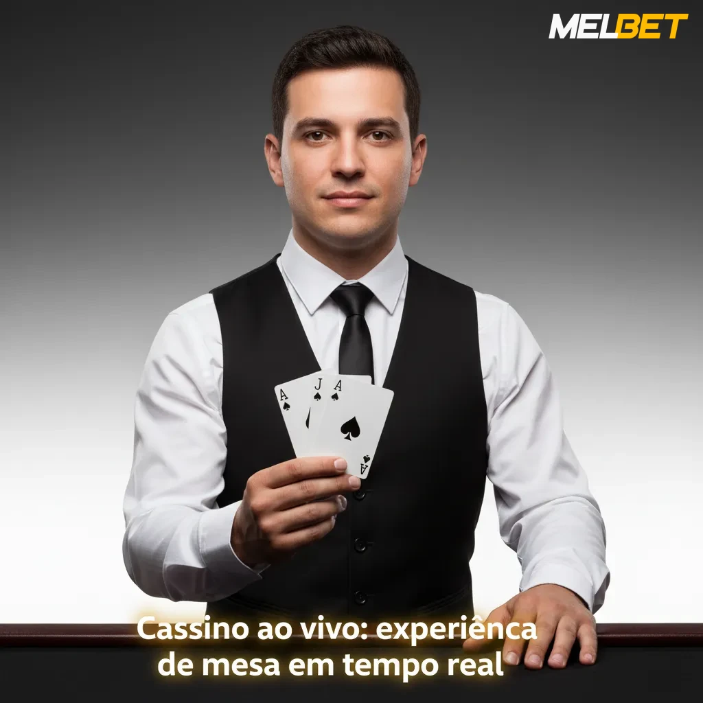 Mesa de cassino ao vivo com crupiê em streaming; roleta, blackjack, bacará, game shows e poker disponíveis.