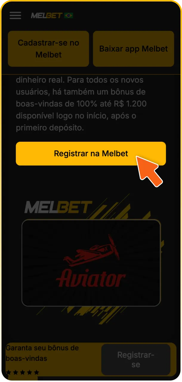 Toque no botão abaixo para acessar o jogo Aviator na Melbet.