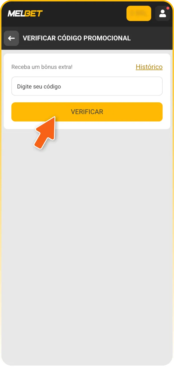 Insira o código promocional Melbet no campo indicado para ganhar bônus.